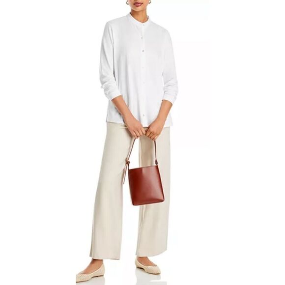 Eileen Fisher Mandarin Collar Shirt in White NWT Size Large - Picture 2 of 13